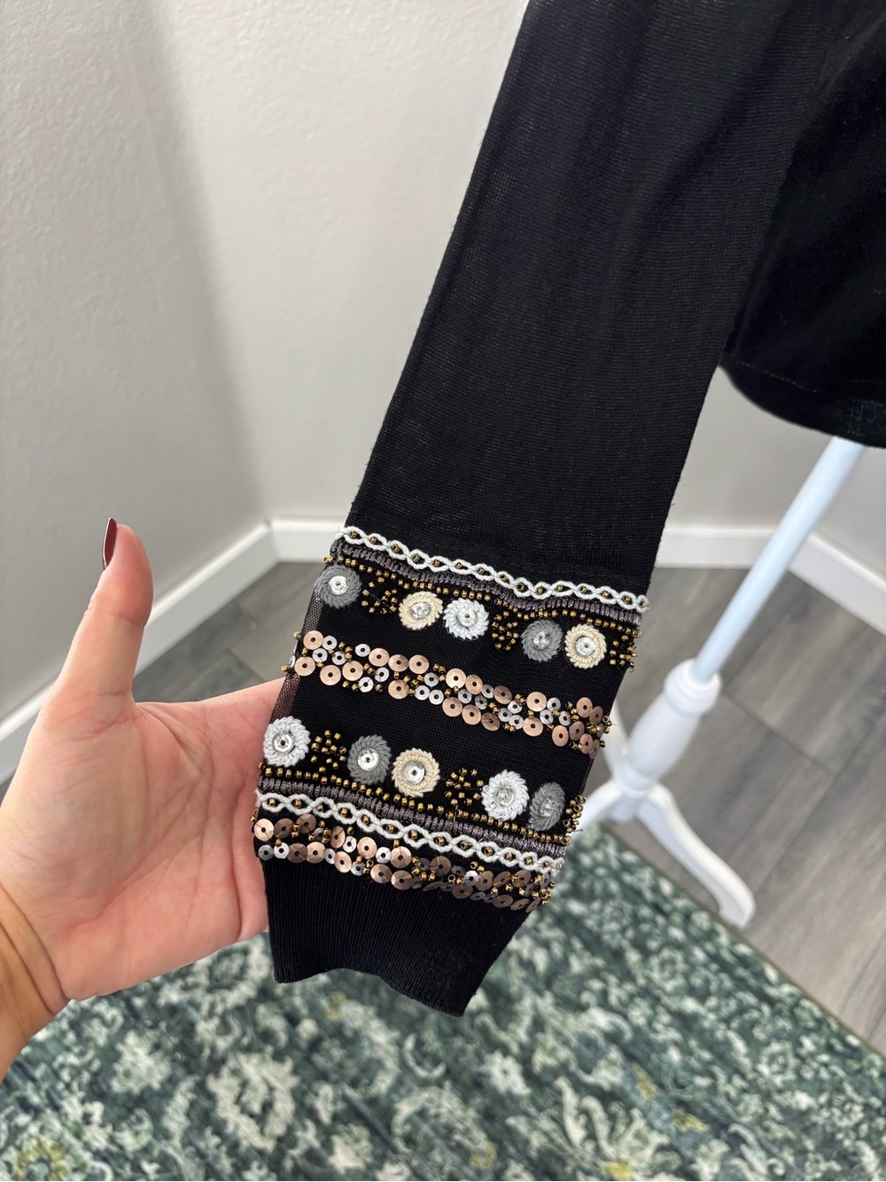 H&M Black Long-Sleeve Top with Embellished Cuffs - Picture 2 of 4